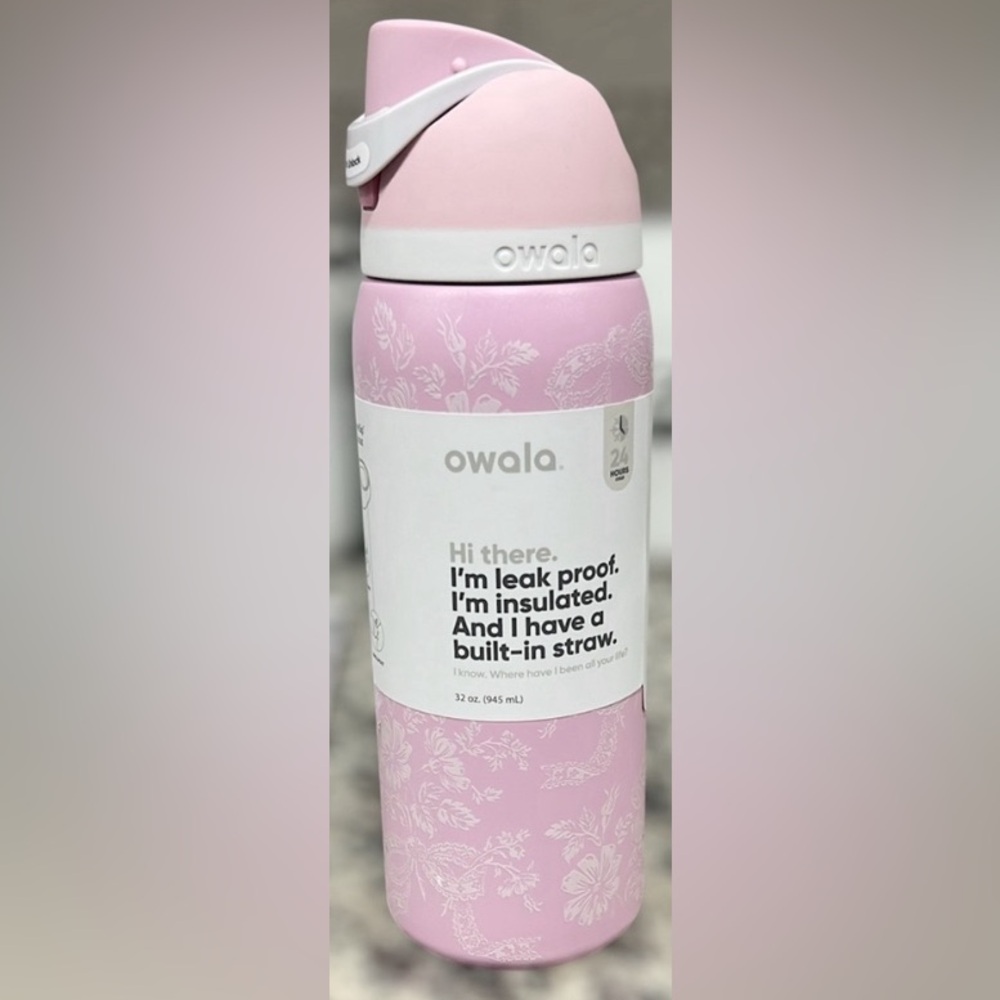 Owala UO Exclusive 32 oz Ribbon Toile Purple Pink Flower Bow Limited Edition NWT - Picture 7 of 7